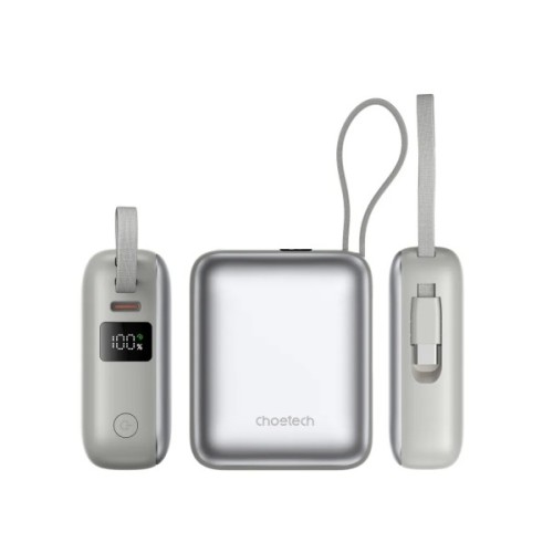 Батарея універсальна Choetech 10000mAh, 35W. PD/3.0, LED Display, buid-in type-C cabel, Silver (B832-SL)