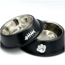 Універсальний посуд для тварин Lucky Star Миска нековзна з хромованим дном 11 см чорна (4821526200110)