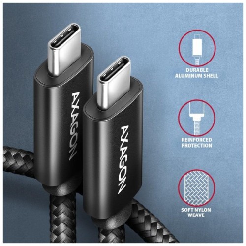 Дата кабель USB-C to USB-C 2.0m USB 2.0 PD 240W 5A black AXAGON (BUCM2-CM20AB)