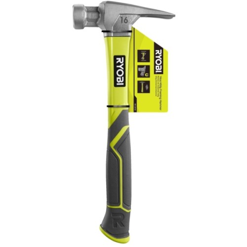 Молоток Ryobi RH16FSS, 450г, рукоятка зі скловолокна, цвяходер, магнітний тримач (5132005333)