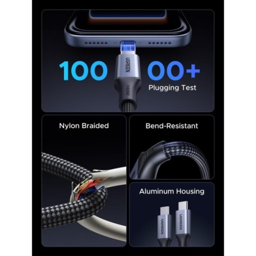 Дата кабель USB-C to USB-C 1.0m 240W 480Mbps braided black Ugreen (85973)