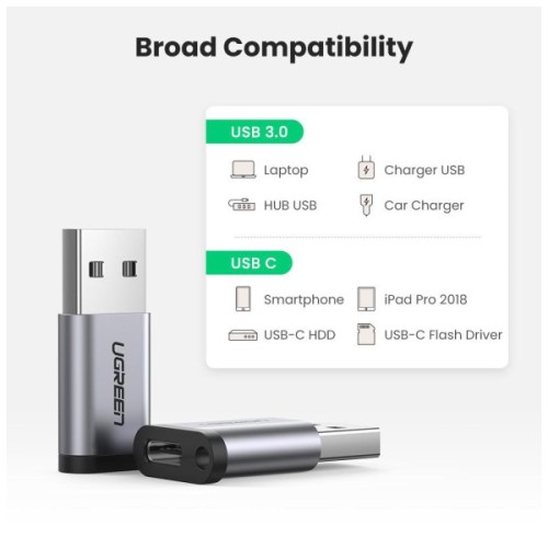 Перехідник USB 3.0 AM to USB-C F gray Ugreen (50533)