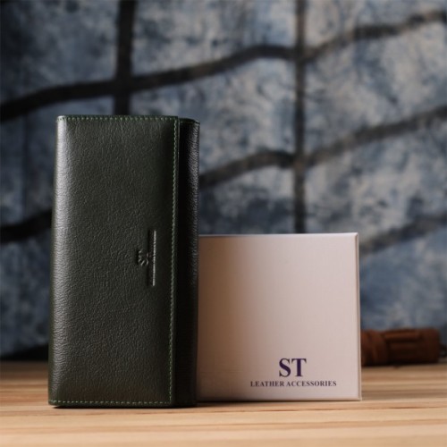 Гаманець ST Leather З натуральної шкіри Зелений (23066)