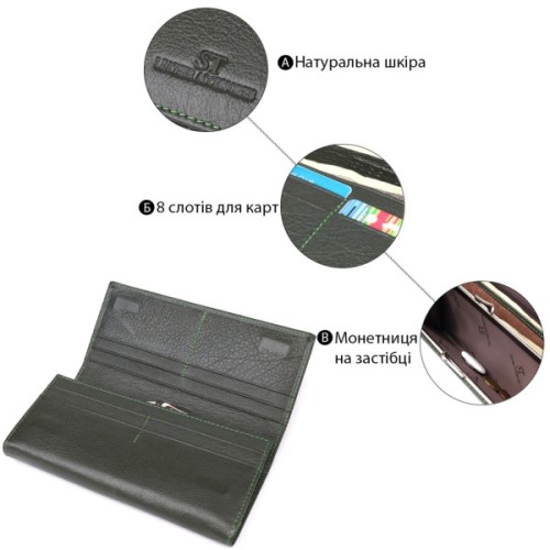 Гаманець ST Leather З натуральної шкіри Зелений (23066)