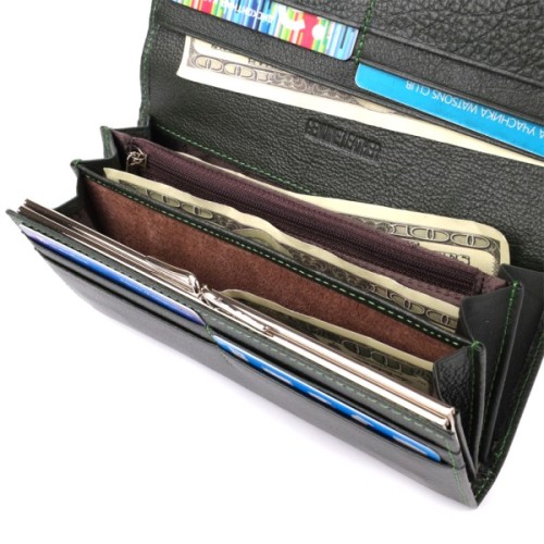 Гаманець ST Leather З натуральної шкіри Зелений (23066)