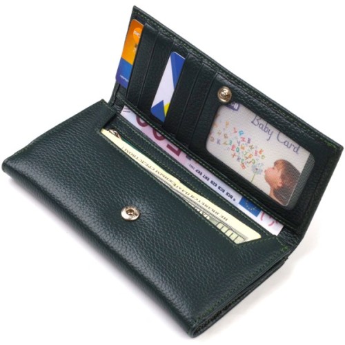 Портмоне Canpellini З натуральної шкіри флотар Зелене (21854)