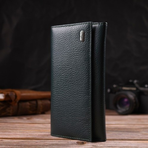 Портмоне Canpellini З натуральної шкіри флотар Зелене (21854)