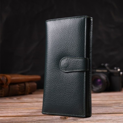 Портмоне Canpellini З натуральної шкіри флотар Зелене (21854)