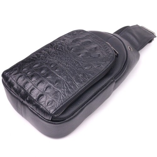 Сумка Vintage Слінг з натуральної фактурної шкіри Чорна (21400)