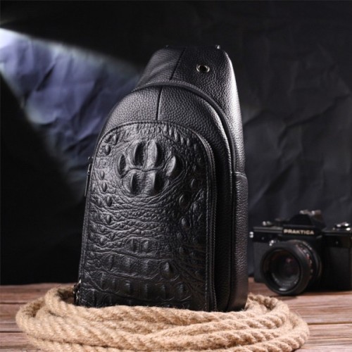 Сумка Vintage Слінг з натуральної фактурної шкіри Чорна (21400)