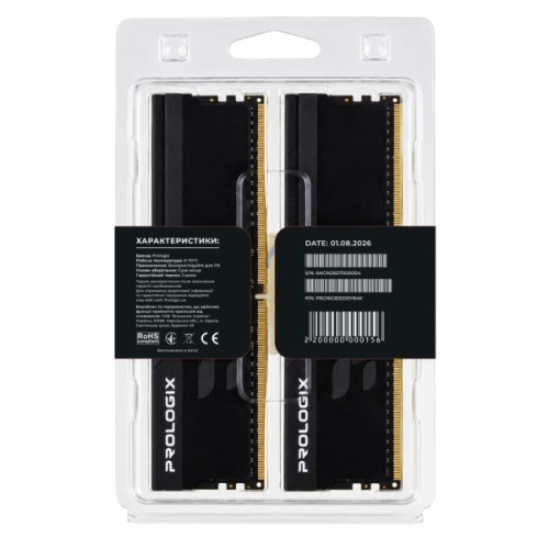 Модуль пам'яті для комп'ютера DDR4 16GB (2x8GB) 3200 MHz Onyx Black Prologix (PRO16GB3200YB4K)