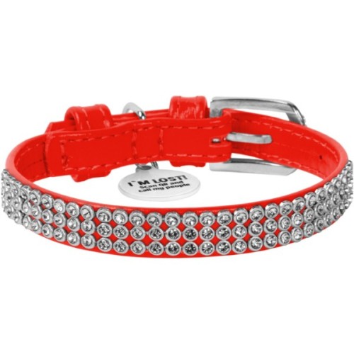 Нашийник для тварин WAUDOG Glamour з QR-паспортом "Стрази" XS Ш 12 мм червоний (33083)