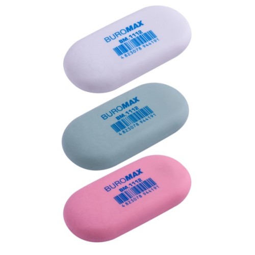 Гумка Buromax овальна, 49x23x9 мм синт.каучук, асорті кольорів (BM.1112)