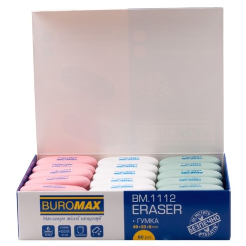 Гумка Buromax овальна, 49x23x9 мм синт.каучук, асорті кольорів (BM.1112)