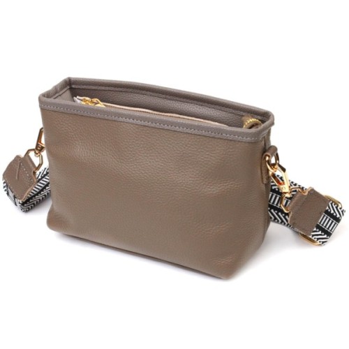 Сумка Vintage Компактна на плече з натуральної шкіри Сіра (22098)