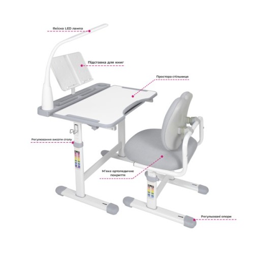 Парта зі стільцем FunDesk Vivo Grey (221892)