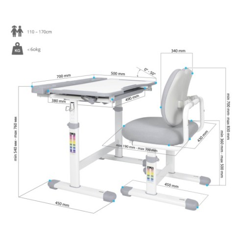Парта зі стільцем FunDesk Vivo Grey (221892)