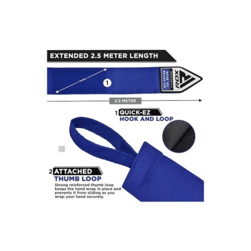 Бинт для спорту RDX Hand Wraps Blue 2.5м (HWJ-RU)