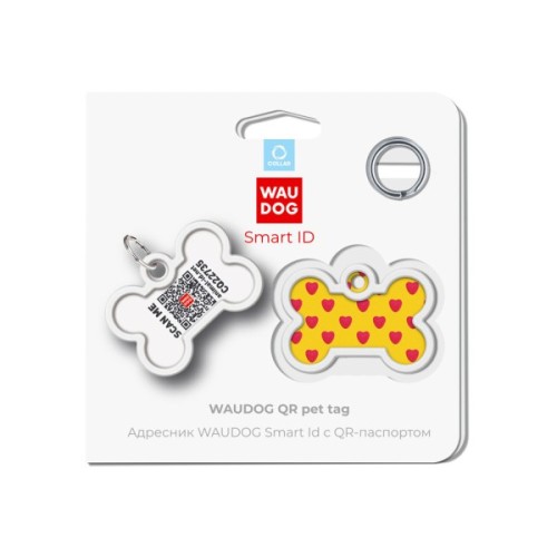 Адресник для тварин WAUDOG Smart ID з QR паспортом "Серця", кістка 40х28 мм (0640-0203)