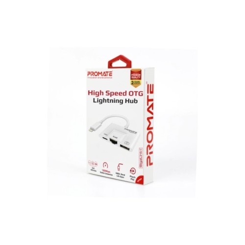 Адаптер Lightning to RJ45 Ethernet + USB 3.0 OTG + Lightning Promate (gigalink-i.white)