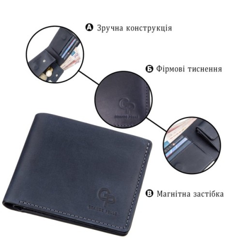 Портмоне Grande Pelle Унісекс на магніті Синє (11209)