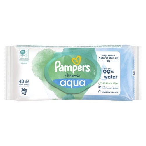 Дитячі вологі серветки Pampers Harmonie Aqua 48 шт (8006540458563)