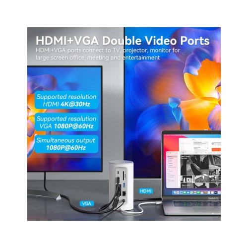 Концентратор Vention USB3.1 Type-C to HDMI/VGA/USB3.0x3/RJ45/SD/TF/TRRS 3.5m/PD/DC100W12-in-1 (TPHWC-EU)