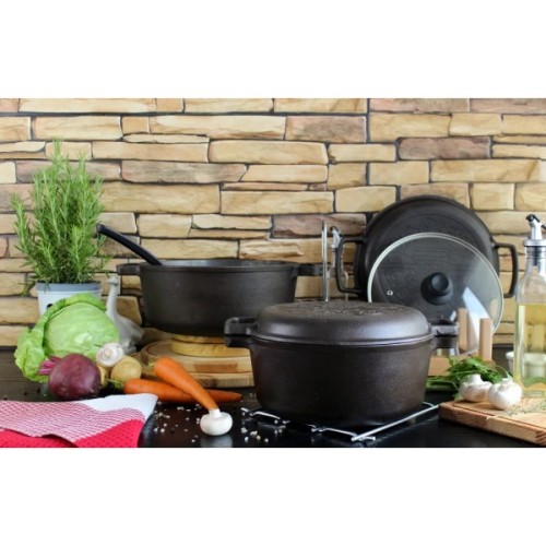 Каструля Brizoll чавунна з кришкою-сковородою 6 л (P-6L-2)