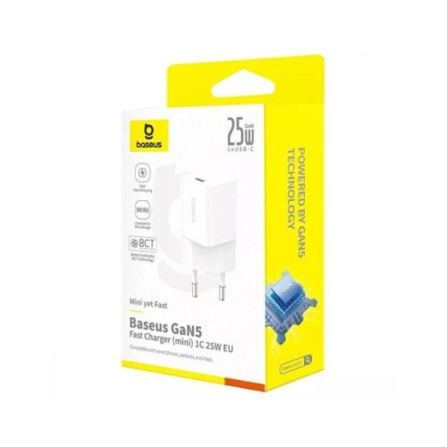 Зарядний пристрій Baseus 1xUSB-C 25W GaN5 white (P10110909213-00)