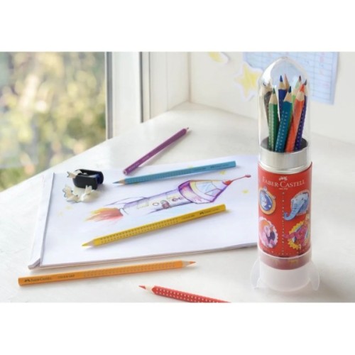Олівці кольорові Faber-Castell Grip 15 кольорів в пластиковому тубі в формі"Ракети" (112457) (27635)