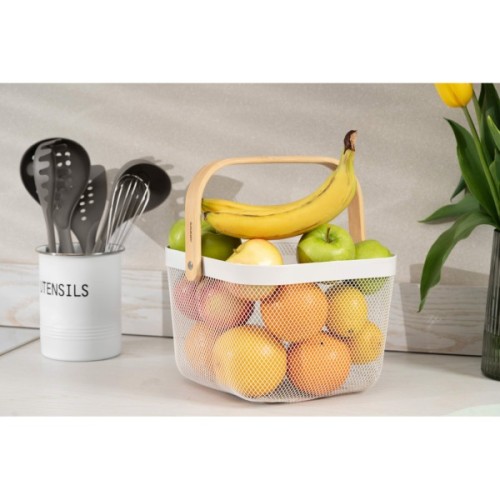 Фруктовниця Ardesto Midori з ручкою 25х24.5х18см, метал, дерево, білий (AR0901W)