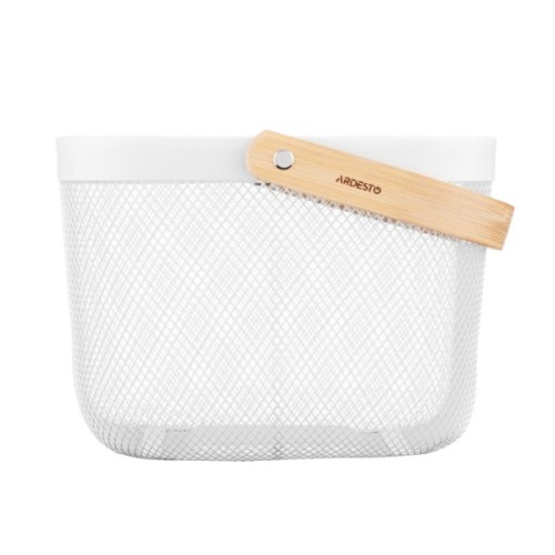 Фруктовниця Ardesto Midori з ручкою 25х24.5х18см, метал, дерево, білий (AR0901W)
