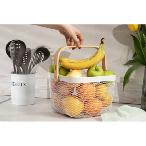 Фруктовниця Ardesto Midori з ручкою 25х24.5х18см, метал, дерево, білий (AR0901W)