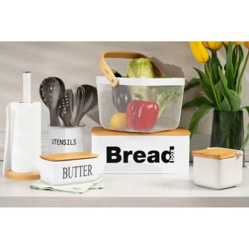 Фруктовниця Ardesto Midori з ручкою 25х24.5х18см, метал, дерево, білий (AR0901W)