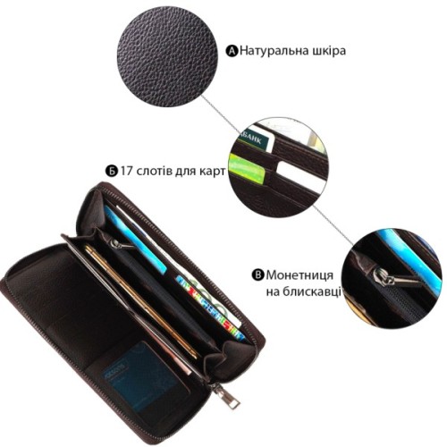 Гаманець Bond Accessories З одним відділенням з натуральної шкіри Коричнева (22032)