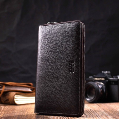 Гаманець Bond Accessories З одним відділенням з натуральної шкіри Коричнева (22032)