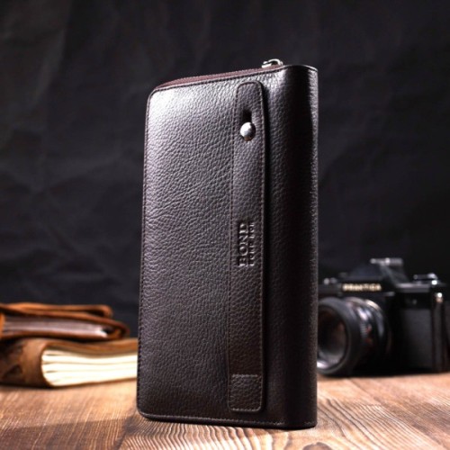 Гаманець Bond Accessories З одним відділенням з натуральної шкіри Коричнева (22032)