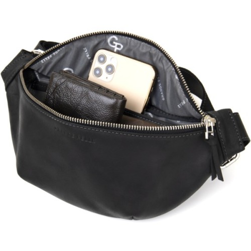 Сумка Grande Pelle Бананка унісекс вінтажна Чорна (11144)