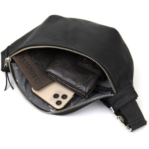 Сумка Grande Pelle Бананка унісекс вінтажна Чорна (11144)