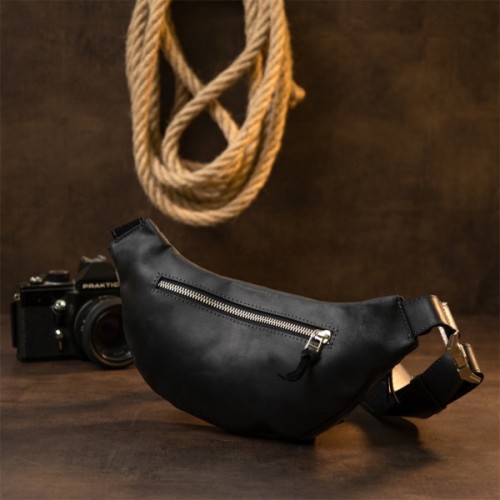 Сумка Grande Pelle Бананка унісекс вінтажна Чорна (11144)