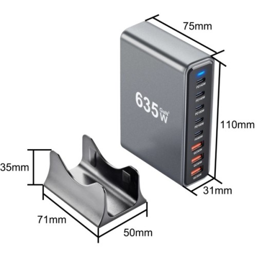 Зарядний пристрій XoKo 2xUSB-C PD3.1 140W + 2xUSB-C PD100W + 1xUSB-C PD65W + 3xUSB QC30W GaN (QC-600)