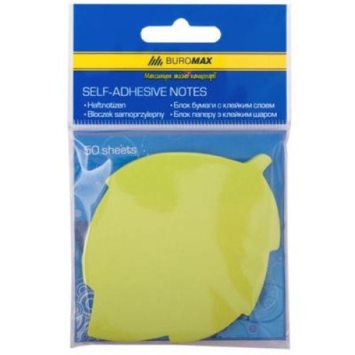 Папір для нотаток Buromax with adhesive layer "Leaf", 50 sheets, NEON colors mix (BM.2367-99)