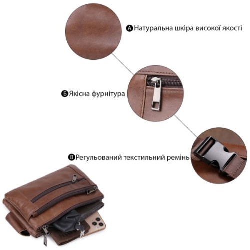 Сумка Vintage На пояс унісекс Коричнева (20457)