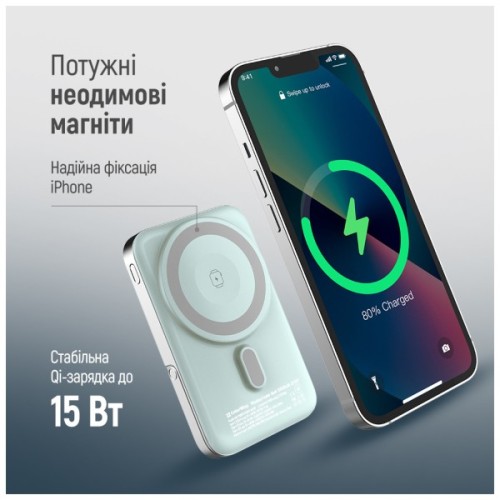 Батарея універсальна ColorWay 10 000 mAh PD/22.5W, 15W MagSafe & Watch Wireless Aquamarine (CW-PB100LPA2MT-WPDD)