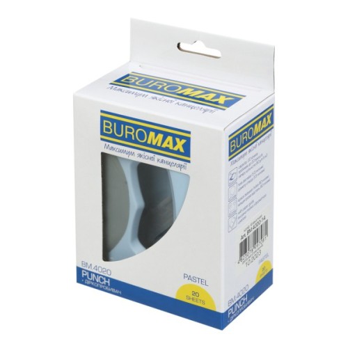 Діркопробивач Buromax пластиковий PASTEL, до 20 аркушів, 125 х 95 х 65 мм, блакитний (BM.4020-14)