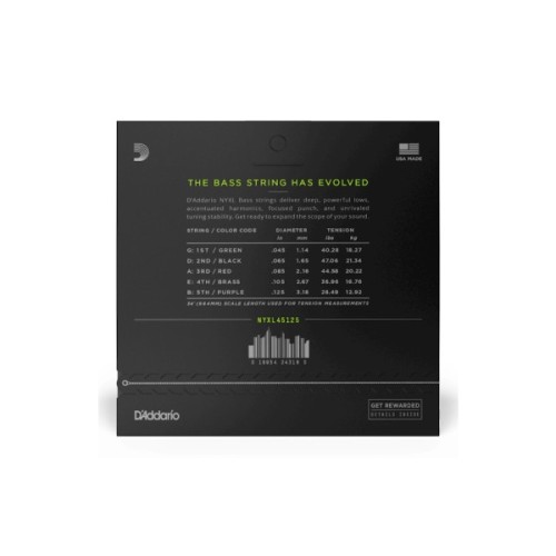 Струни для гітари D'Addario NYXL Bass Light Top / Medium Bottom 5-String (45-125) (NYXL45125)