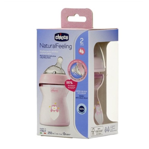 Пляшечка для годування Chicco Natural Feeling силікон середній потік 250мл рожева (81323.10)