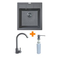 Мийка кухонна Adamant Brick сірий + змішувач та дозатор (4824296209704)