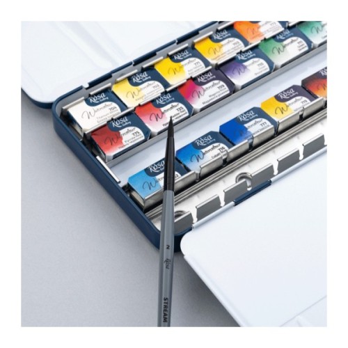 Акварельні фарби Rosa Gallery SPECTRUM, 21*2,5мл, з пензлем, кювета Індіго металевий пенал (4823098544777)