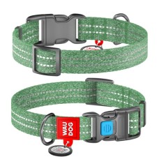 Нашийник для тварин WAUDOG Re-cotton з QR паспортом світловідбивний Ш 15 мм Д 25-35 см зелений (028618)
